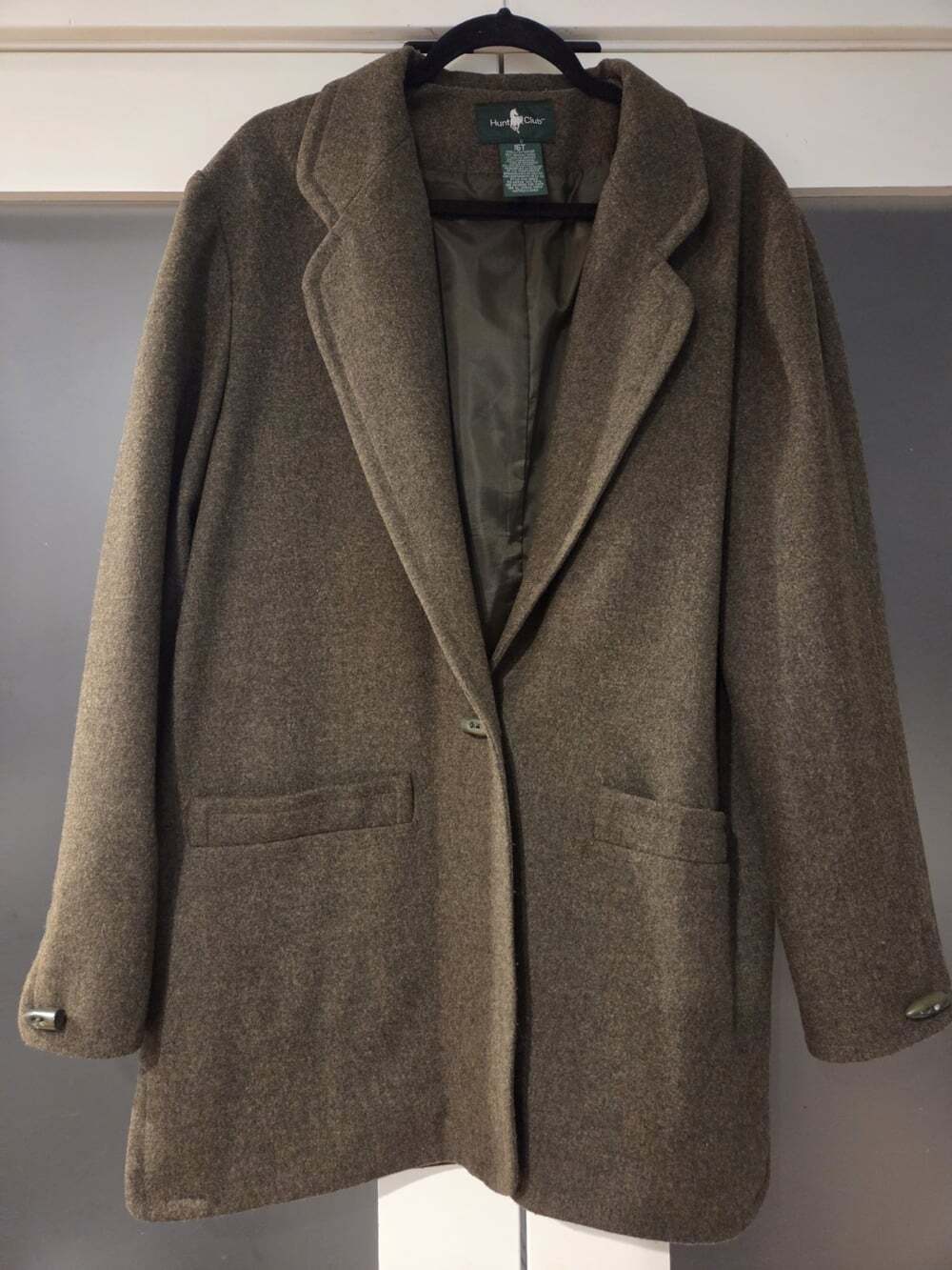 Vtg Merino Wool Lambswool Equestrian Coat 16T Olive Green Trench Jacket
